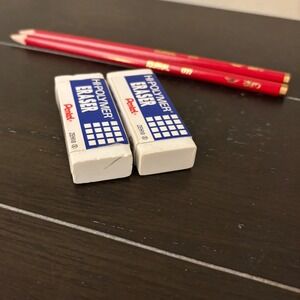 Pentel Hi-Polymer Erasers ZEH10 & Aero‎ Journal 1777 Red Pencils | Set of 4